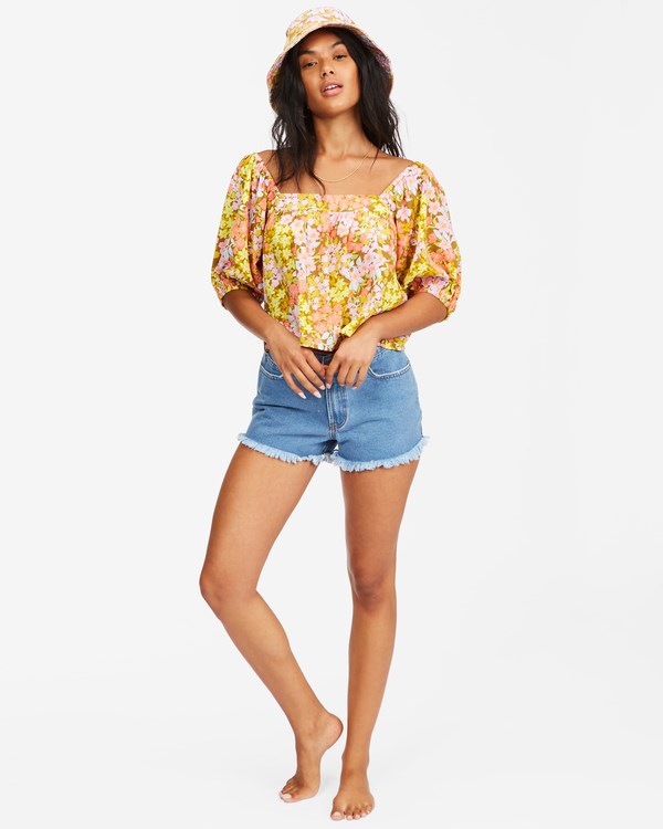 Billabong Beach Daze Puff Sleeve Crop Top Moss | VKTAEL-827