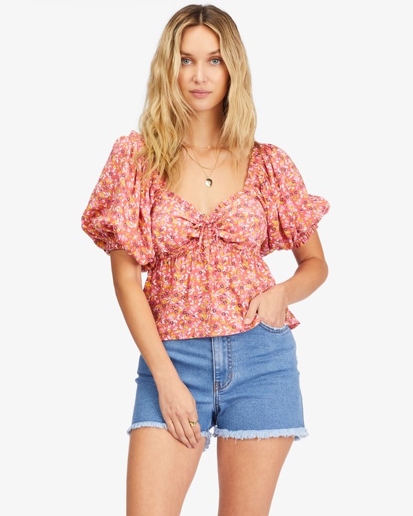 Billabong Beachy Babe Puff Sleeve Crop Top Koralove | QZYWMO-162