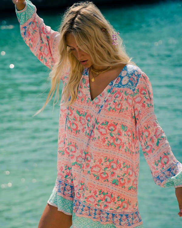 Billabong Boho Babe Long Sleeve Babydoll Šaty Multi | BNJYLR-075