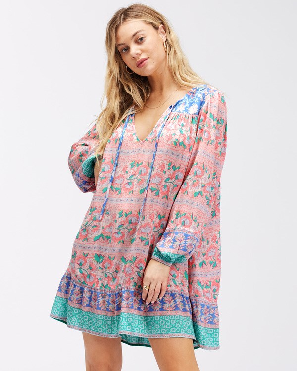 Billabong Boho Babe Long Sleeve Babydoll Šaty Multi | BNJYLR-075