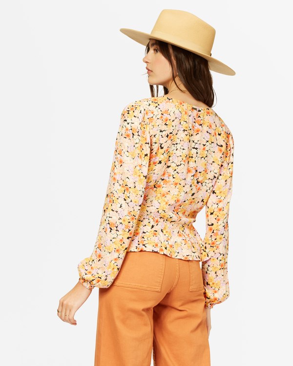Billabong Catching Feelings V-Neck Long Sleeve Top Multi | XKQYUL-610