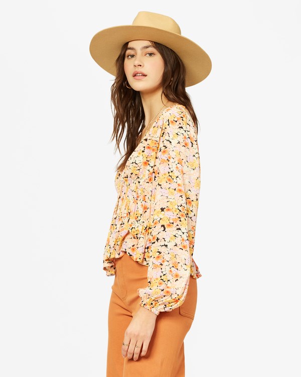 Billabong Catching Feelings V-Neck Long Sleeve Top Multi | XKQYUL-610