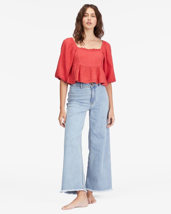 Billabong Cross My Heart Puff Sleeve Crop Top Tmavě | LACKOP-354