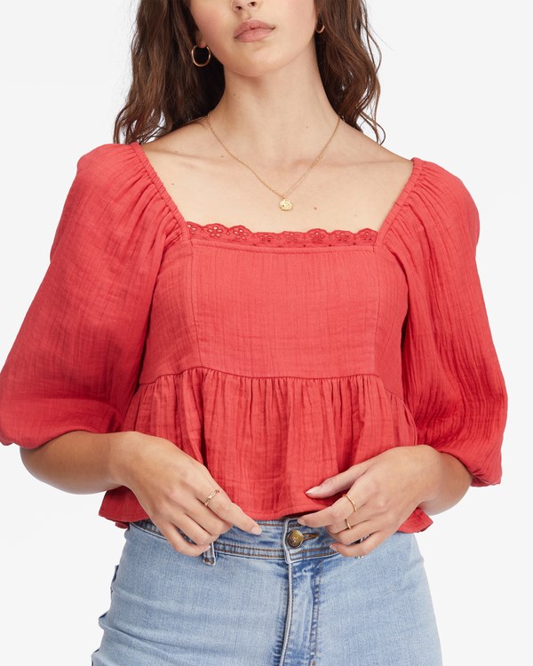 Billabong Cross My Heart Puff Sleeve Crop Top Tmavě | LACKOP-354