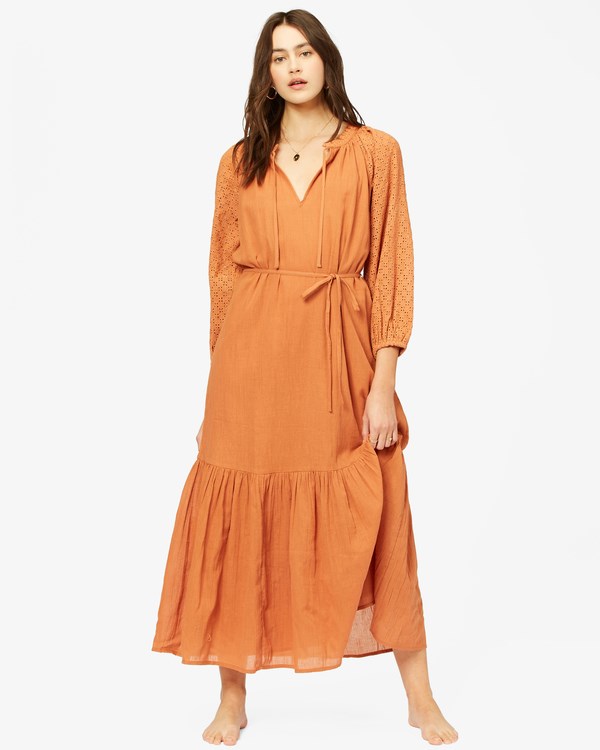 Billabong Crystal Cove Midi Shift Šaty Bronze | OFVSPI-769