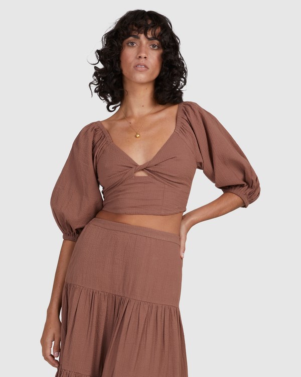 Billabong Del Sole Top Puff-Sleeve Crop Top Čokolády | IGOUFK-608