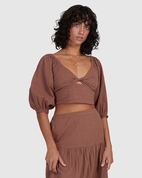 Billabong Del Sole Top Puff-Sleeve Crop Top Čokolády | IGOUFK-608