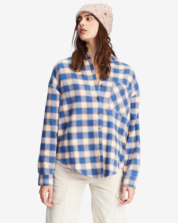 Billabong Easy Breezy Long Sleeve Button-Up Shirt Indigo | QFYNPX-496