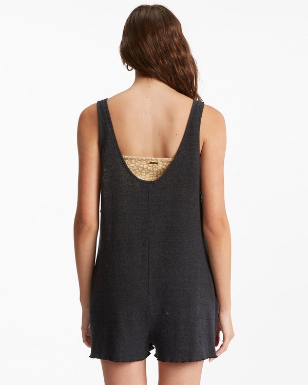 Billabong Fade Away Button-Up Knit Romper Černé | KQAVCT-175