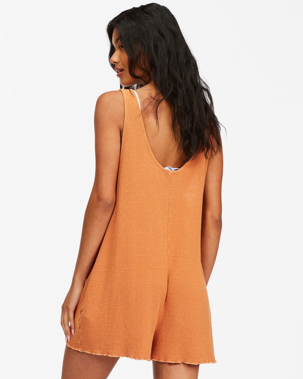 Billabong Fade Away Button-Up Knit Romper Toffee | PHCOJN-120