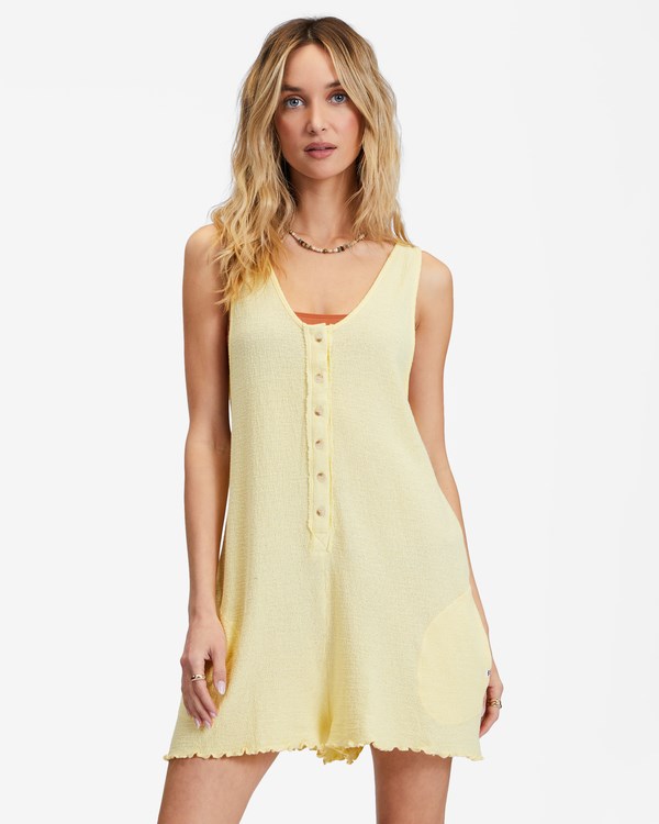 Billabong Fade Away Button-Up Knit Romper Pina Colada | XMUTQV-802