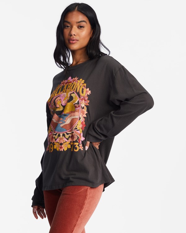 Billabong Flower Child Long Sleeve Grafická Boyfriend T-Shirt Černé | TKXHFC-807