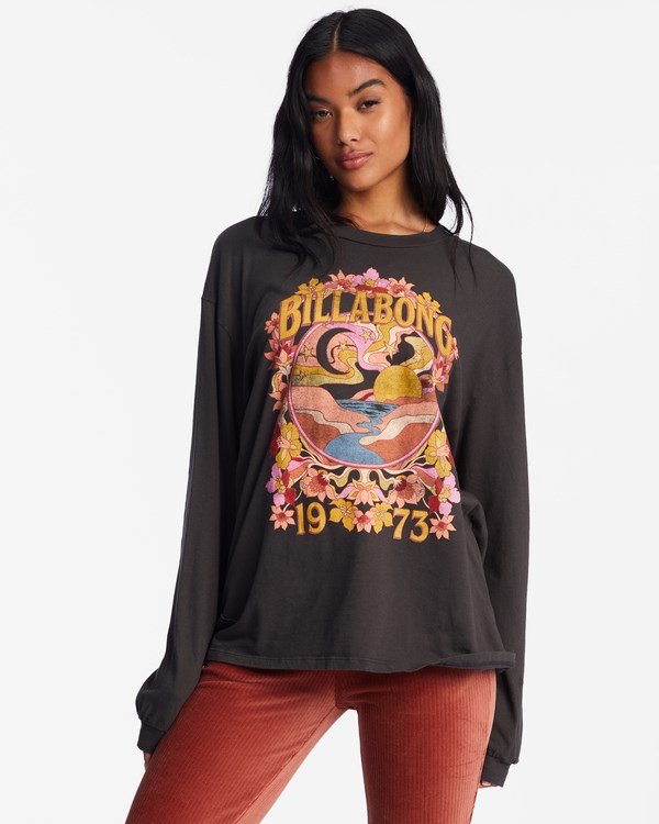 Billabong Flower Child Long Sleeve Grafická Boyfriend T-Shirt Černé | TKXHFC-807