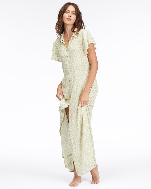 Billabong Garden Party Maxi Shirt Šaty Agave | EXZBKV-519
