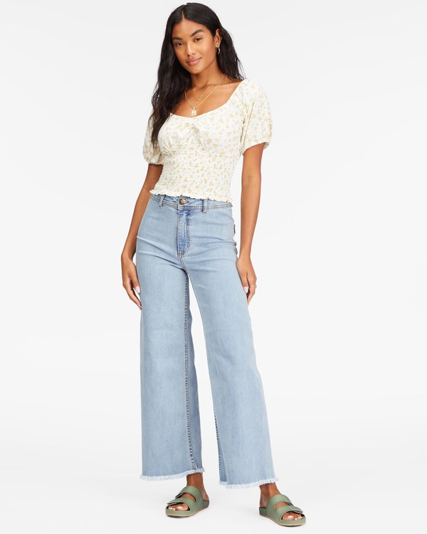 Billabong Get Along Puff Sleeve Top Salt Crystal | LDOPVB-241