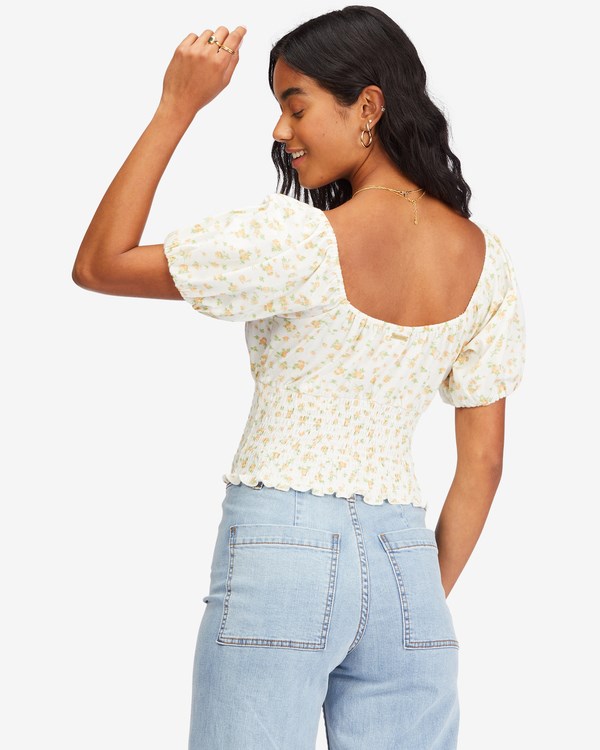 Billabong Get Along Puff Sleeve Top Salt Crystal | LDOPVB-241