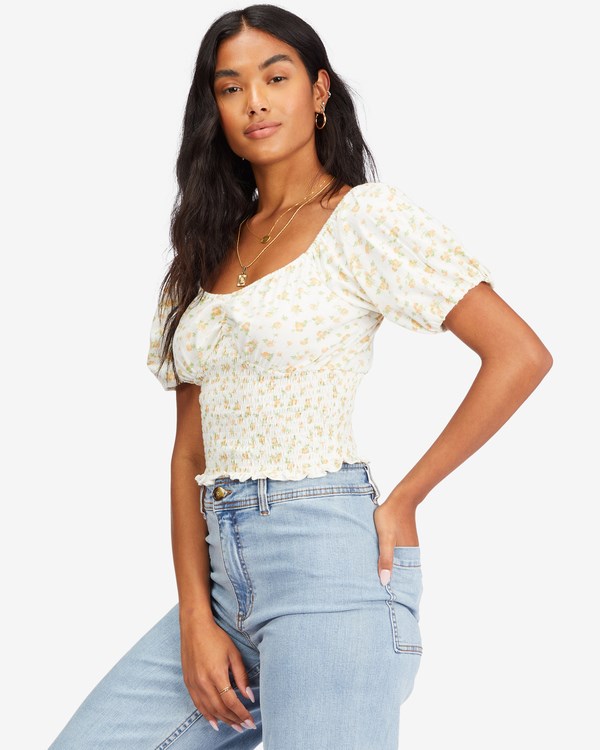 Billabong Get Along Puff Sleeve Top Salt Crystal | LDOPVB-241