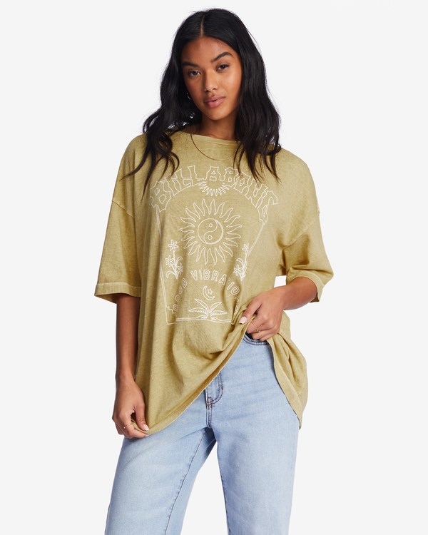 Billabong Good Vibes Oversized Grafická Boyfriend T-Shirt Faded Cactus | PZDQFB-579
