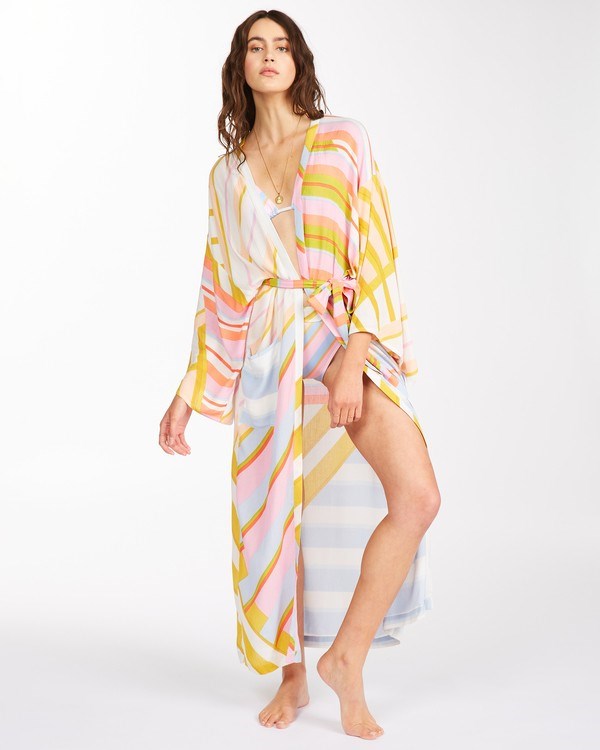 Billabong Head Over Heels Kimono Beach Cover-Up White/Multi | TOQZAE-419