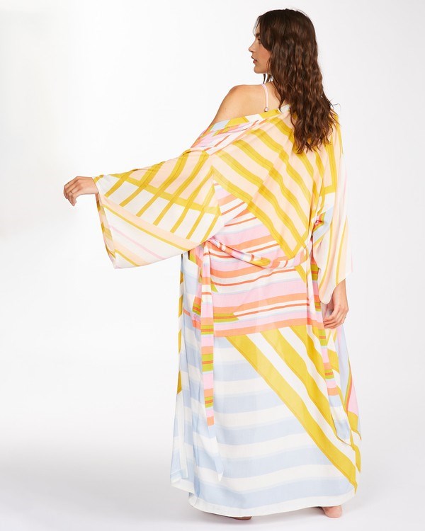 Billabong Head Over Heels Kimono Beach Cover-Up White/Multi | TOQZAE-419