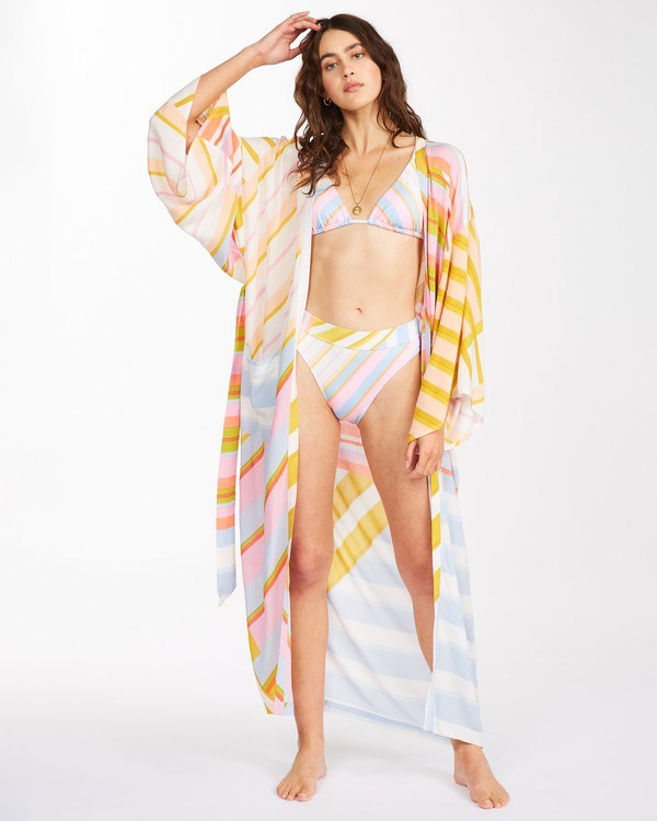 Billabong Head Over Heels Kimono Beach Cover-Up White/Multi | TOQZAE-419