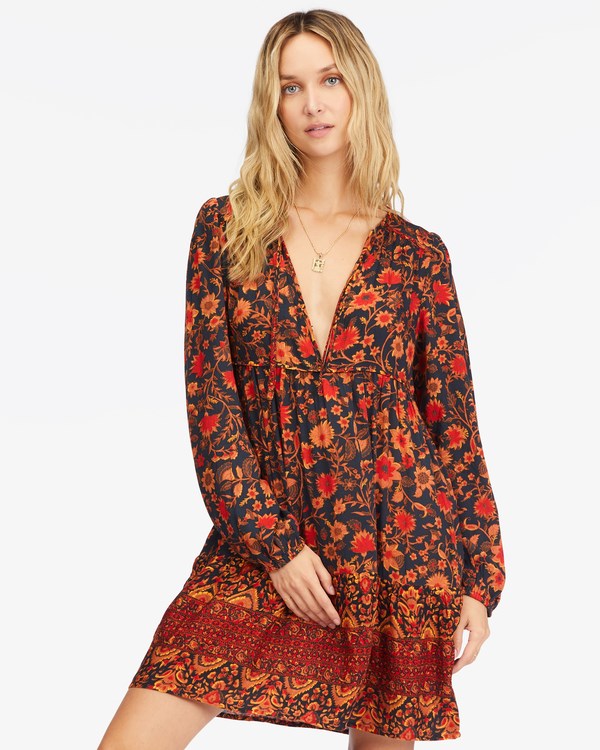 Billabong Hearts Desire Long Sleeve Mini Šaty Černé | TBOQIE-032