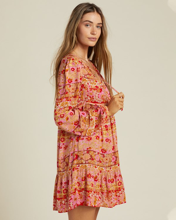 Billabong Hearts Desire Long Sleeve Mini Šaty Růžové | YIMCOT-461