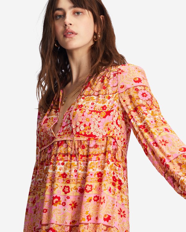 Billabong Hearts Desire Long Sleeve Mini Šaty Růžové | YIMCOT-461