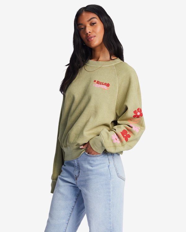 Billabong Here We Go Grafická Crewneck Sweatshirt Avocado | QMZJVI-023