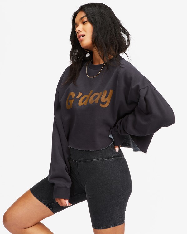 Billabong Hey Gday Cropped Crewneck Sweatshirt Černé | XPRQKH-065
