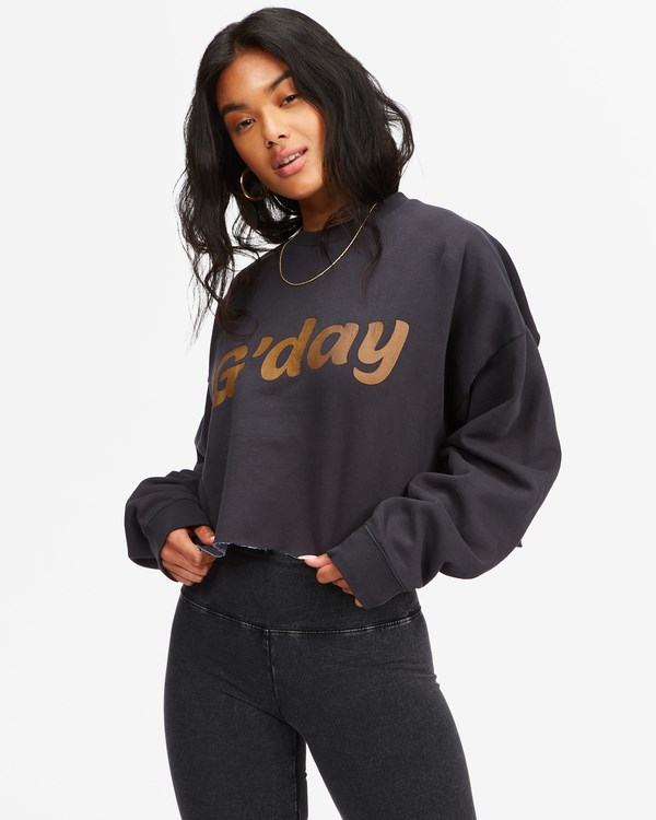 Billabong Hey Gday Cropped Crewneck Sweatshirt Černé | XPRQKH-065