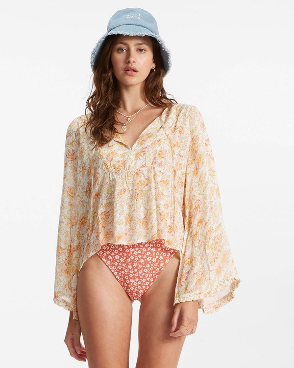 Billabong Hippie Days Bell Sleeve Top White/Multi | HTMJKI-347
