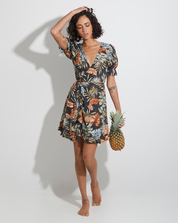 Billabong My Babylon Wrap Šaty Černé | ZPAUMK-036