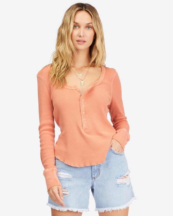 Billabong My Henley Long Sleeve Knit Top Terracotta | XQMUAS-549