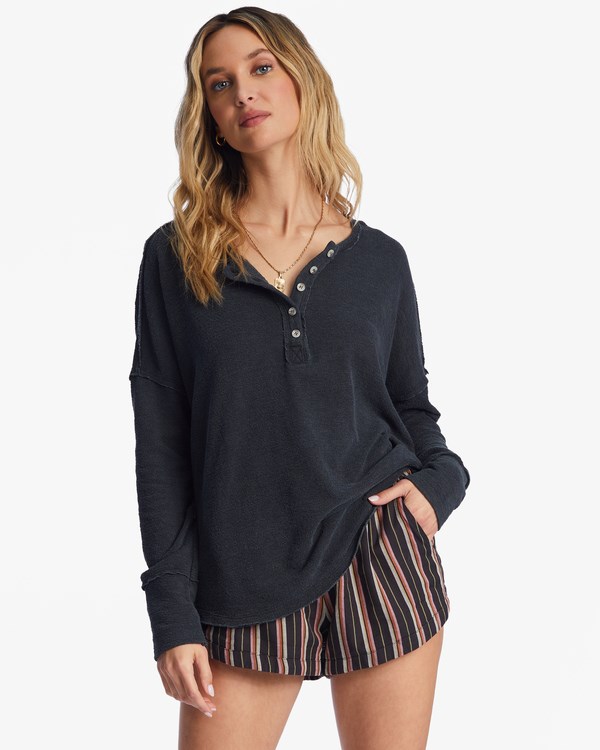 Billabong New Anyday Henley Top Černé | XHDGWT-819