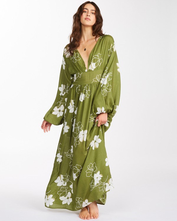 Billabong Night Bloom Long Sleeve Maxi Šaty Fern | GVWFAK-057