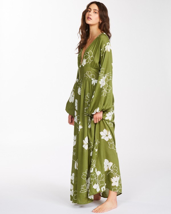 Billabong Night Bloom Long Sleeve Maxi Šaty Fern | GVWFAK-057