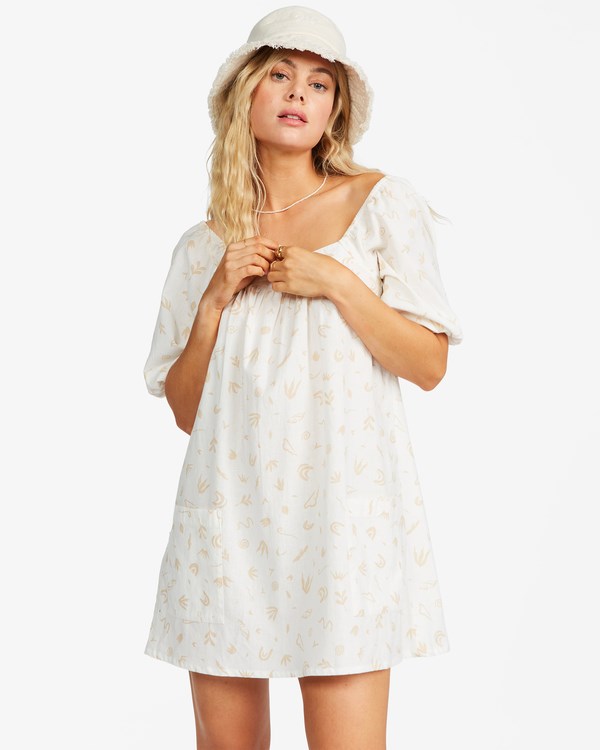 Billabong On The Shore Babydoll Mini Šaty Natural | NELBSO-564