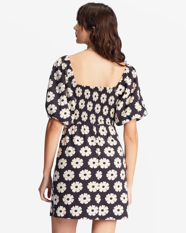 Billabong Paradise Puff-Sleeve Floral Mini Šaty Černé | ZUGOTQ-278