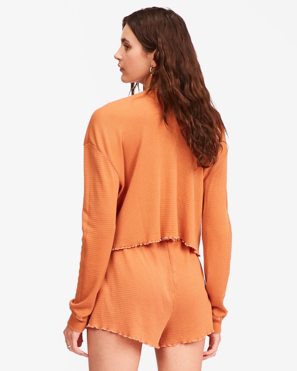 Billabong Pick Me Up Waffle Knit Long Sleeve Top Toffee | DZKOBN-895