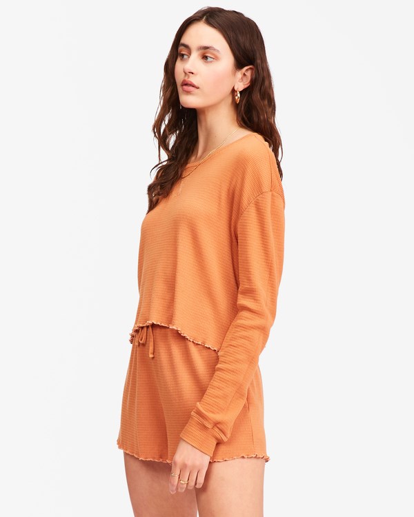Billabong Pick Me Up Waffle Knit Long Sleeve Top Toffee | DZKOBN-895
