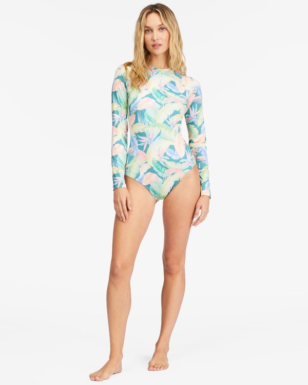 Billabong Rides And Tides Long Sleeve Swimsuit Zelene | OBHUCR-164
