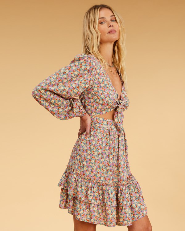 Billabong Salty Blonde Ditsy Dreamer Long Sleeve Mini Šaty Multi | AIGDKN-604