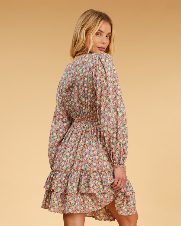 Billabong Salty Blonde Ditsy Dreamer Long Sleeve Mini Šaty Multi | AIGDKN-604