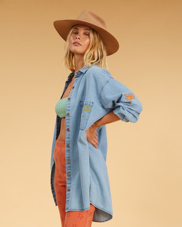 Billabong Salty Blonde In The Tide Long Sleeve Denim Shirt Blankyt | WNVEKF-903
