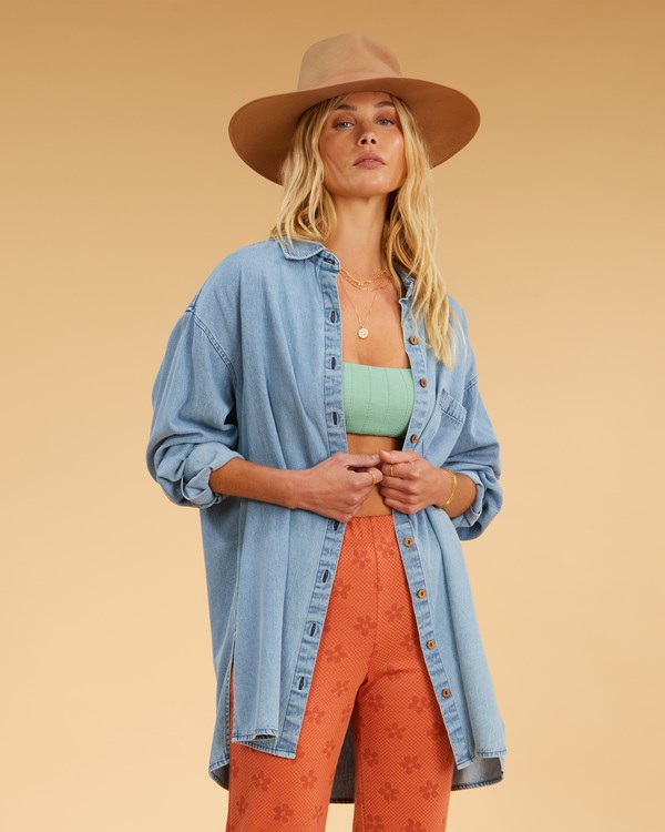 Billabong Salty Blonde In The Tide Long Sleeve Denim Shirt Blankyt | WNVEKF-903