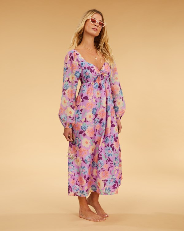 Billabong Salty Blonde Paradise Love Long Sleeve Midi Šaty Lovin Lilac | NVXASO-461