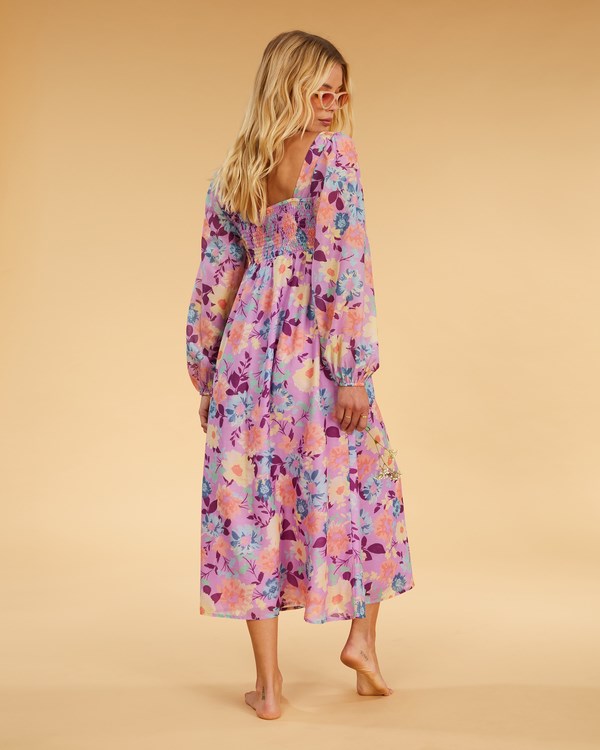 Billabong Salty Blonde Paradise Love Long Sleeve Midi Šaty Lovin Lilac | NVXASO-461
