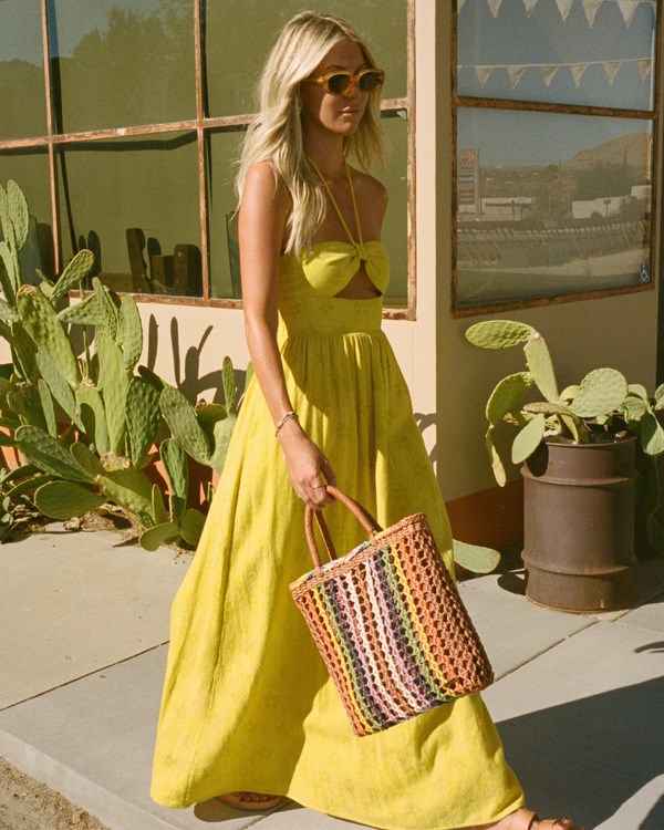 Billabong Salty Blonde Sunset Glow Halter Maxi Šaty Multi | CSBOUH-259