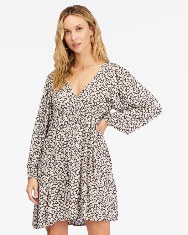 Billabong Secret Wish Long Sleeve Babydoll Šaty Černé | MYZDFO-498